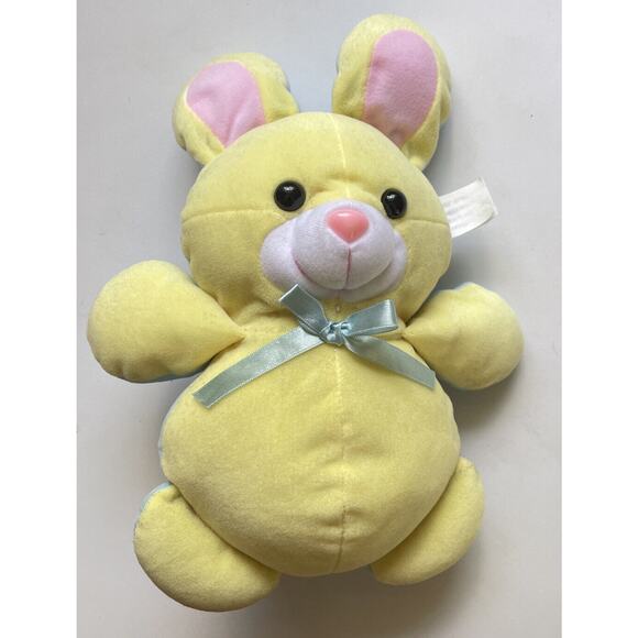 Rare Infantino Reversible Yellow Bunny Blue Bear Plush Baby Rattle 13” Vintage